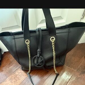 Valentino By Mario Valentino Black Tote with Gold Chain Details